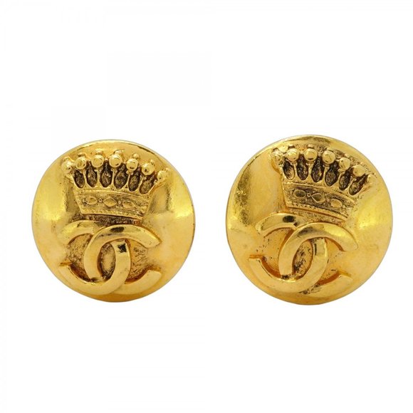 Chanel Coco Mark Crown Circle Earrings, GP Plated Gold for Women - Picture 1 of 10